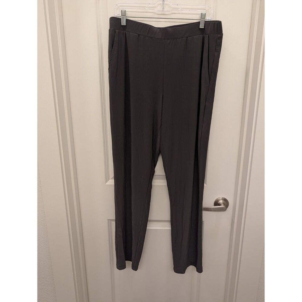 Franne Golde Black Pull On Slim Straight Pants Size XL Stretch Trousers FLAW